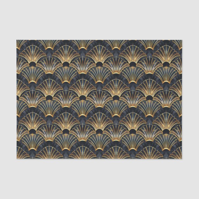 Cute black gold art deco pattern tiled  tissue paper (Front)