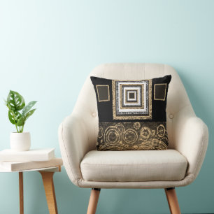 Cute Black & Gold White Throw Pillow