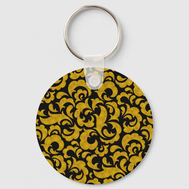Cute black golden seamless floral patterns Case-Ma Keychain (Front)