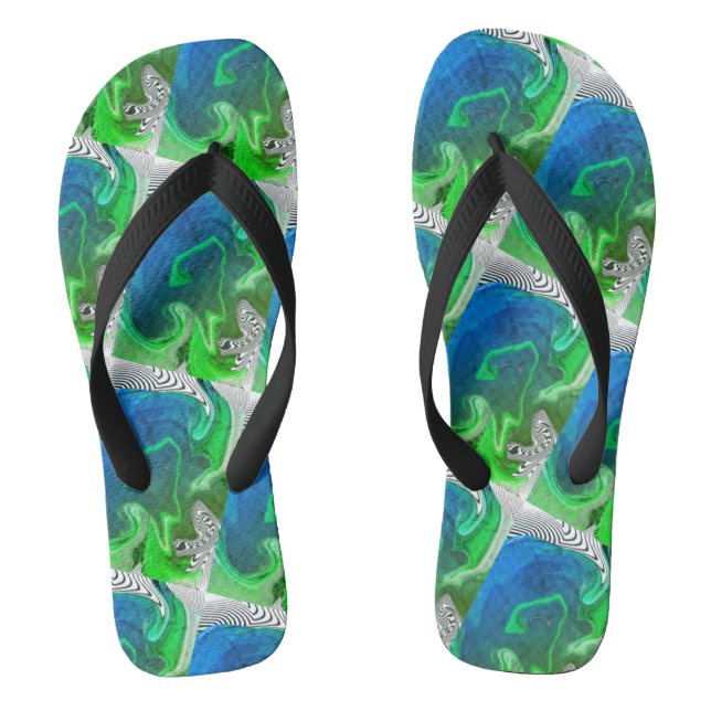 Cute Black Green BLUE Modern Woman Flip Flops (Footbed)