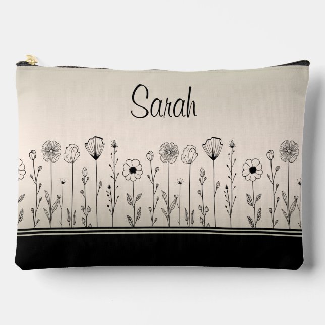 Cute Black/Green Ombre Flower Doodles Bridesmaid Accessory Pouch (Front)
