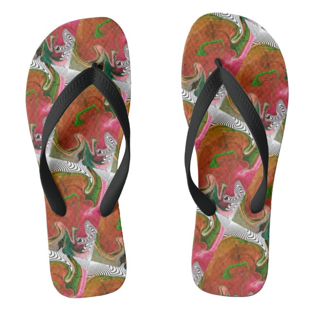 Cute Black Green Red Modern Woman Flip Flops (Footbed)