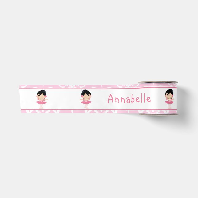 Cute Black Hair Ballerina Gift Satin Ribbon (Front)
