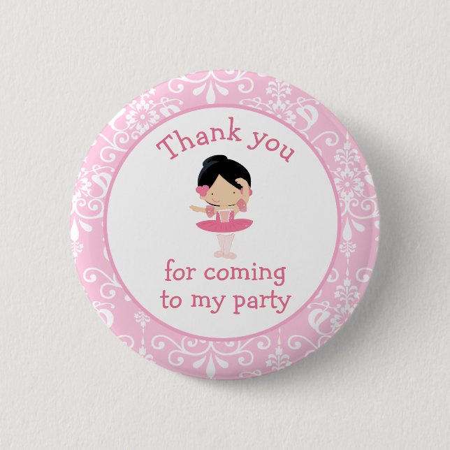 Cute Black Hair Ballerina 'I went to' 2 Inch Round Button (Front)