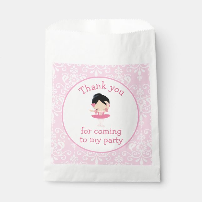 Cute Black Hair Ballerina 'I went to' Favour Bag (Front)