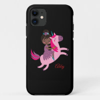 Cute Black Haired Girl Riding on a Unicorn