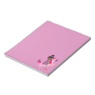 Cute Black Haired Girl Riding on a Unicorn Notepad