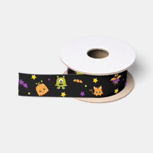 Cute Black Halloween Baby Monsters 1.5 Inch Satin Ribbon