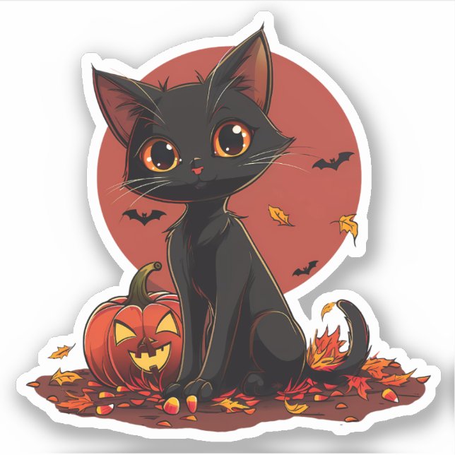 Cute Black Halloween Cat with Jack-o-Lantern (Front)