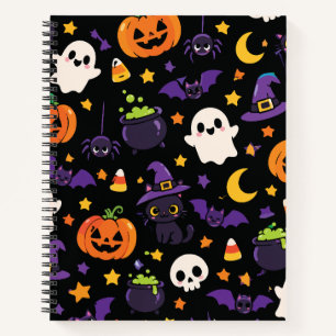 Cute Black Halloween Witch Cat Ghost Pumpkin Notebook
