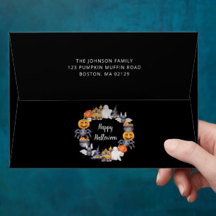 Cute Black Happy Halloween Illustration Envelope