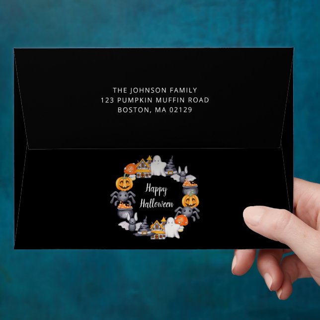Cute Black Happy Halloween Illustration Envelope (Hand)
