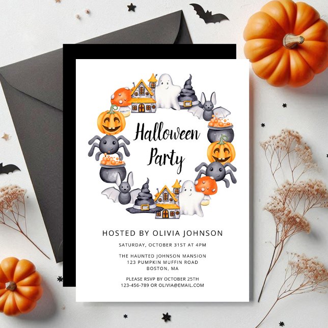 Cute Black Happy Halloween Illustration Party Invitation (Cute Black Happy Halloween Illustration Party Invitation)