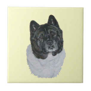 cute black headed American type akita dog Tile