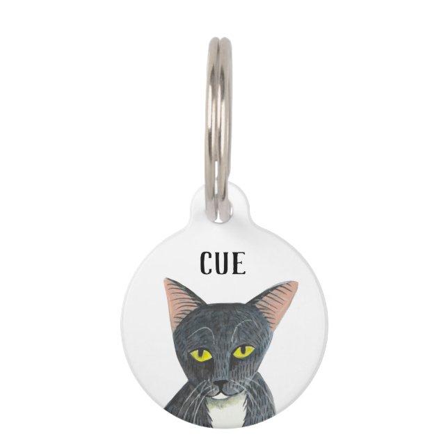 Cute Black Illustrated Cat ID tag (Front)