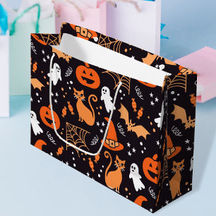 Cute black Illustrated halloween characters Large Gift Bag