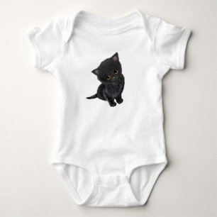 Cute black kitten baby bodysuit