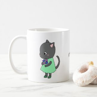 Cute Black Kitten Cat in Green Dress Custom Name