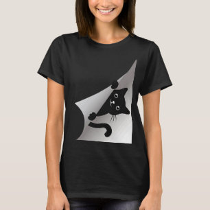 Cute Black Kitten Cat Peeking Kitty T-Shirt