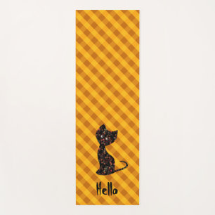 Cute black kitten cat personalized chequered plaid yoga mat