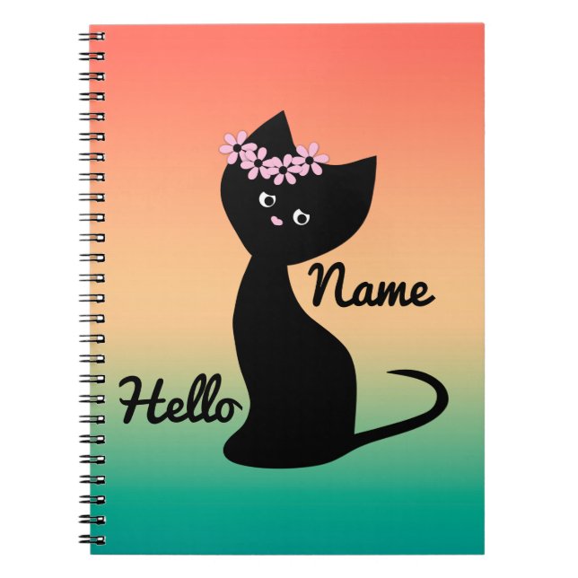 Cute black kitten cat personalized  summer gradien notebook (Front)