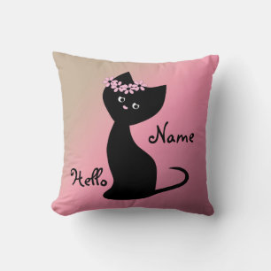 Cute black kitten cat personalized summer gradien throw pillow