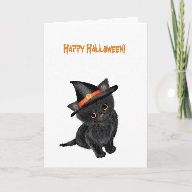 Cute black kitten Halloween card (Front)