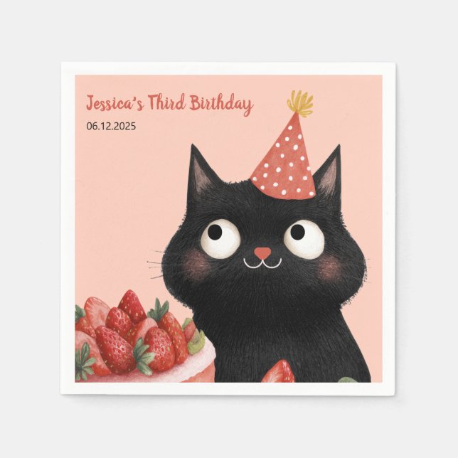 Cute Black Kitten Kids’ Purr-fect Birthday Party  Napkin (Front)