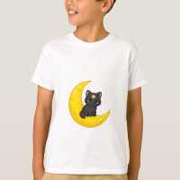 Cute Black Kitten on Crescent Moon Kids