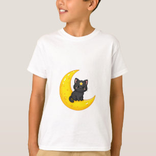 Cute Black Kitten on Crescent Moon Kids T-Shirt