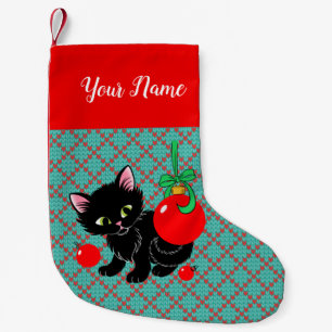 Cute Black Kitten Personalized Small Christmas Stocking