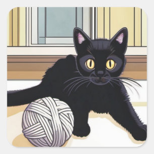 Cute Black Kitten Square Sticker