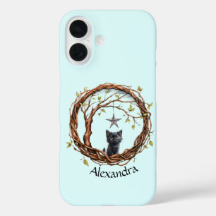 Cute Black Kitten Watching a Star iPhone 16 Case