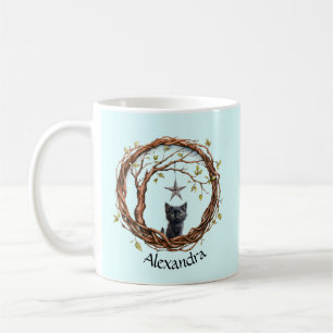 Cute Black Kitten Watching a Star Coffee Mug