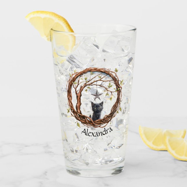 Cute Black Kitten Watching a Star Glass (Front Ice)