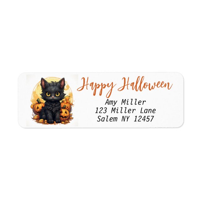 Cute Black Kitten with Jack-O-Lanterns Halloween (Front)