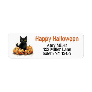 Cute Black Kitten with Jack-O-Lanterns Halloween