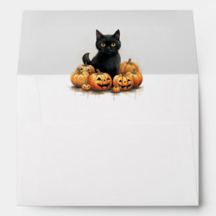 Cute Black Kitten with Jack-O-Lanterns Halloween Envelope