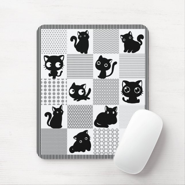 Cute Black kittens with grey and white patterns Mouse Pad (With Mouse)