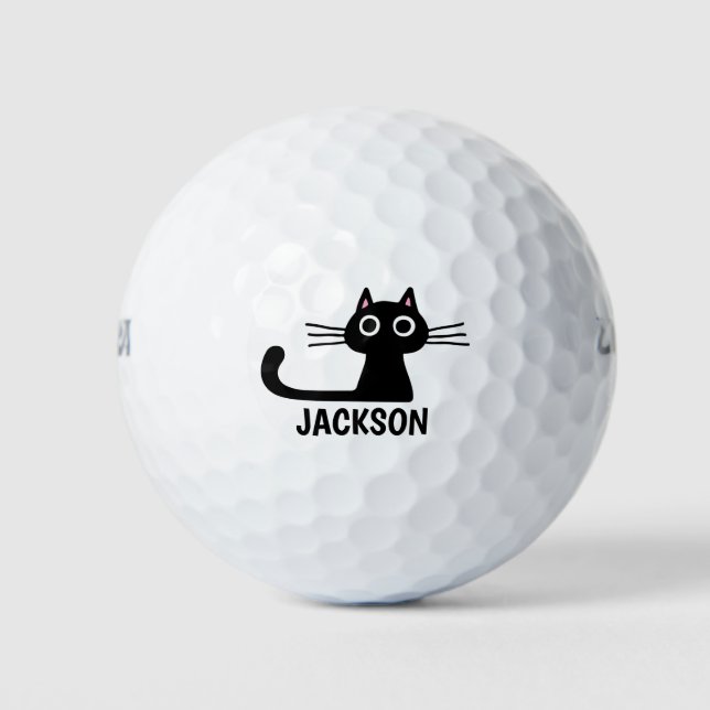Cute Black Kitty Cat | Cool Kitten Personalized Golf Balls (Front)