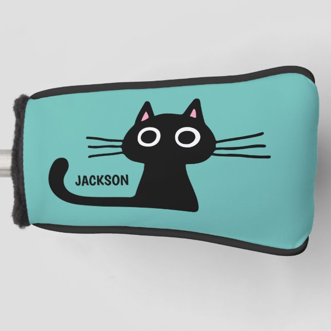 Cute Black Kitty Cat | Cool Kitten Personalized Golf Head Cover (Front)