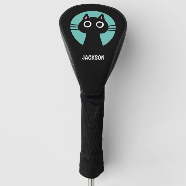 Cute Black Kitty Cat | Cool Kitten Personalized Golf Head Cover (Front)