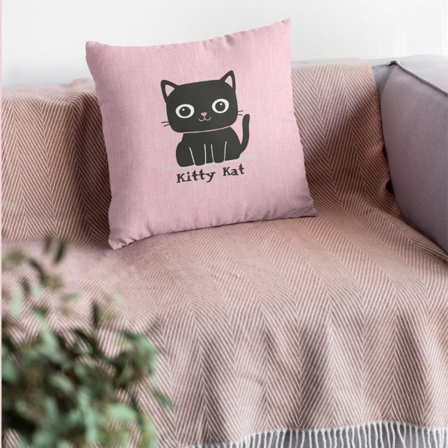 Cute Black Kitty Cat Pink Pillows (Creator Uploaded)