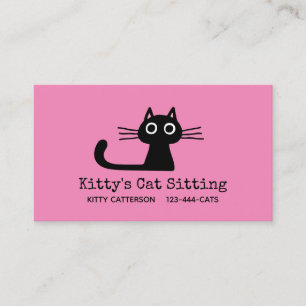 Cute Black Kitty Cat Pink   Whimsical Animal Lover Business Card