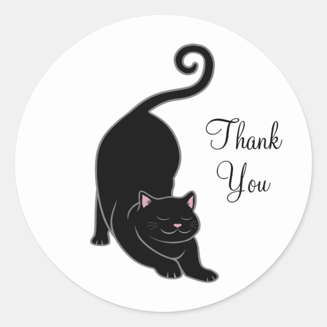 Cute black kitty cat Thank You Classic Round Sticker (Front)