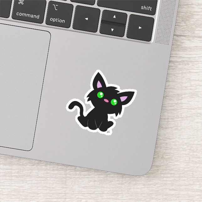 Cute Black Kitty Custom-Cut Vinyl Sticker (Detail)