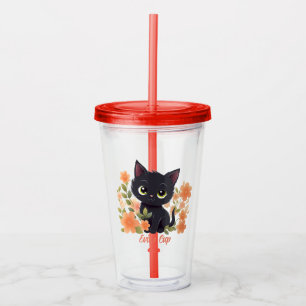 Cute Black Kitty Kawaii Chibi  Acrylic Tumbler