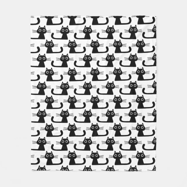 Cute Black Kitty Pattern | Pet Cat Lover's Fleece Blanket (Front)