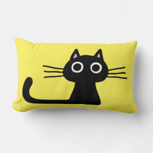 Cute Black Kitty   Quirky Cat with Long Whiskers Lumbar Pillow
