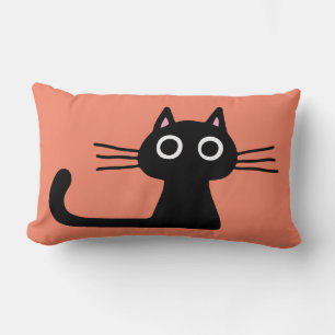 Cute Black Kitty   Quirky Cat with Long Whiskers Lumbar Pillow
